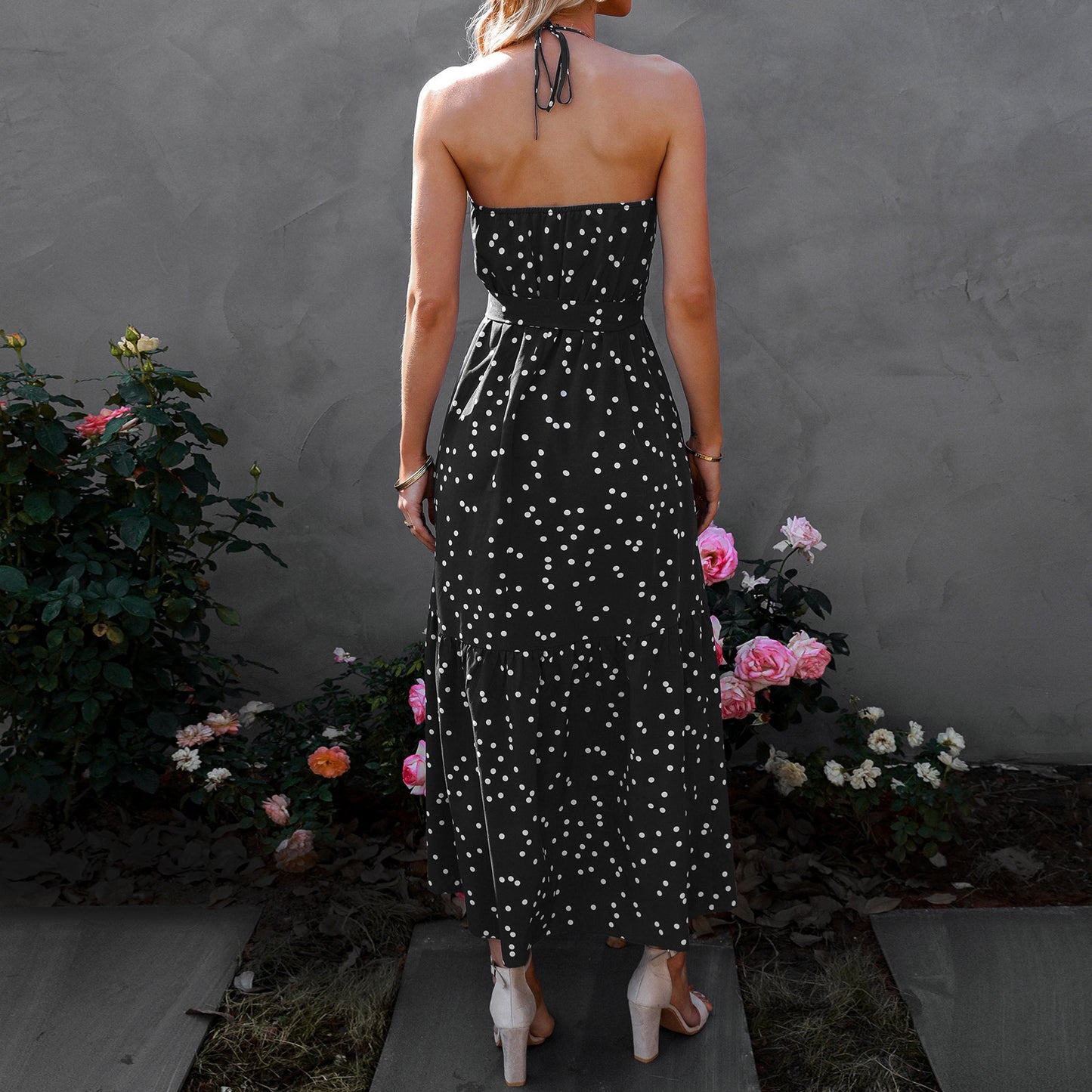 European And American Style V Neck Polka Dot Dress